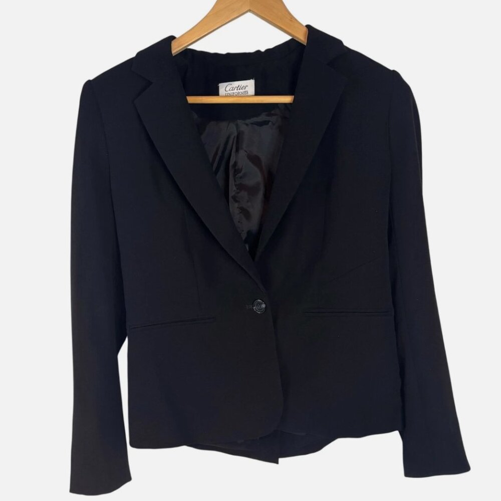 Cartier Uniformes Black Blazer Size 34 Business Wear Shoulder Pads Buttoned